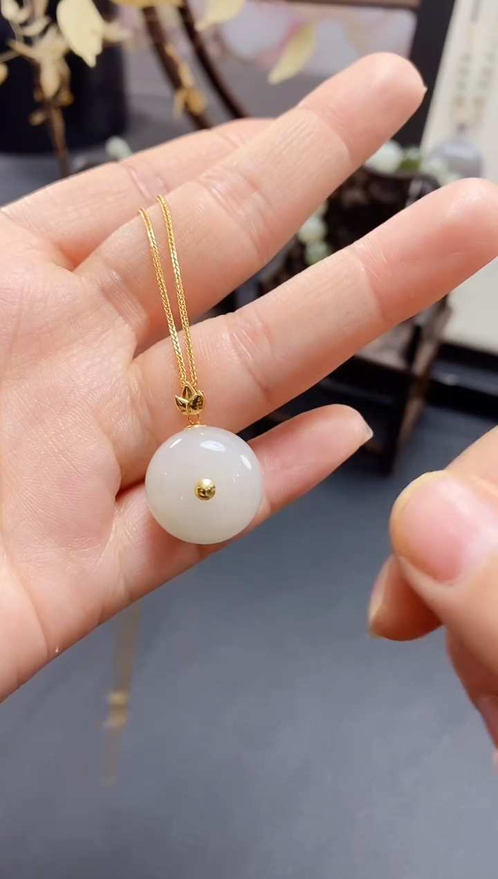 【闪购商品】和田玉吊坠(赠链)18K金镶嵌藕粉平安扣SG-OFPAK