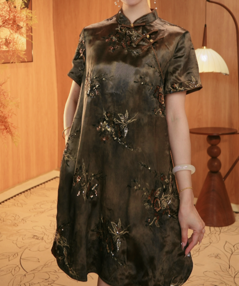 【金盏】夏季减龄宽松显瘦中式旗袍花萝改良旗袍女2025B31837大胜