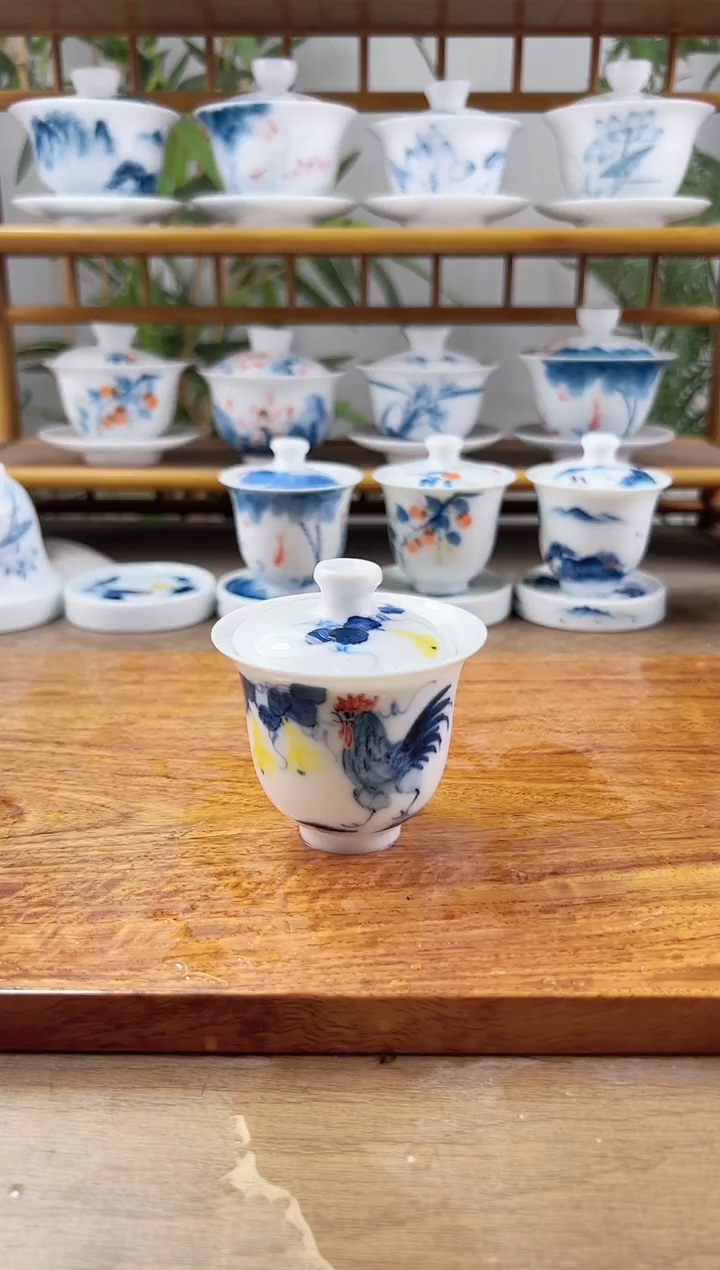 微瑕公鸡美人备盖碗