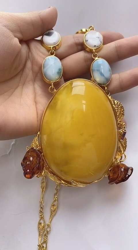 【闪购商品】琥珀裸石银S925镶嵌蜜蜡吊坠