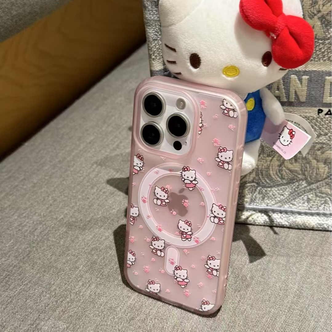 Y粉色卡通玛丽猫磁吸支架适用iPhone16promax手机壳少女风