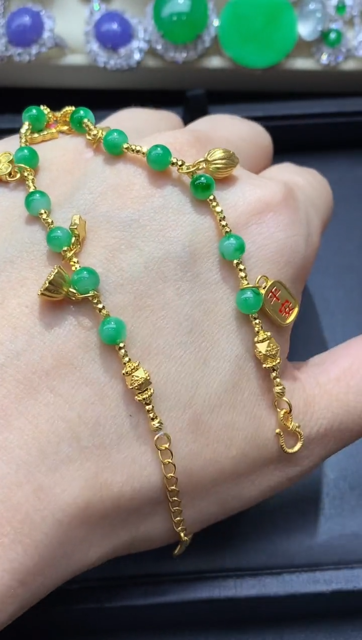 足金镶嵌手链翡翠669-中国好珍宝