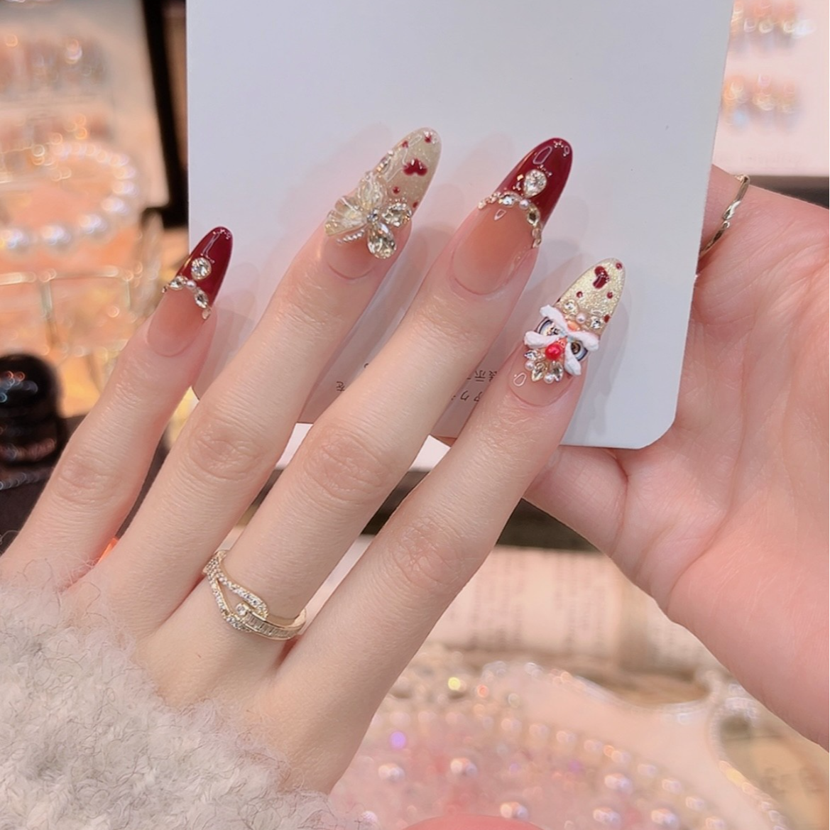 【新年醒狮】爆闪带钻猫眼款气质手工穿戴甲