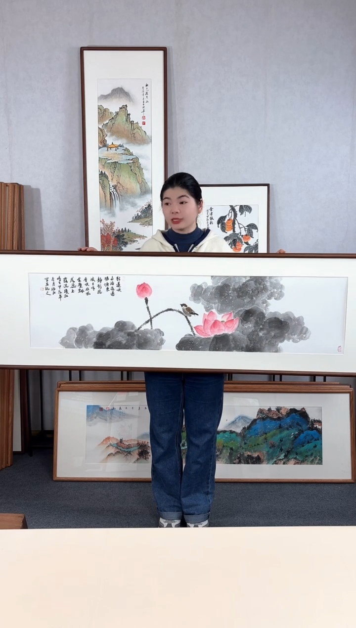 【闪购商品】国画手绘*荷花*52*172cm实木框