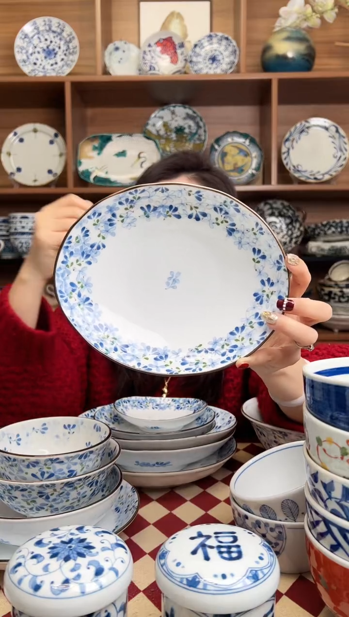 【闪购商品】瓷片小蓝芽19.5cm椭圆深盘    