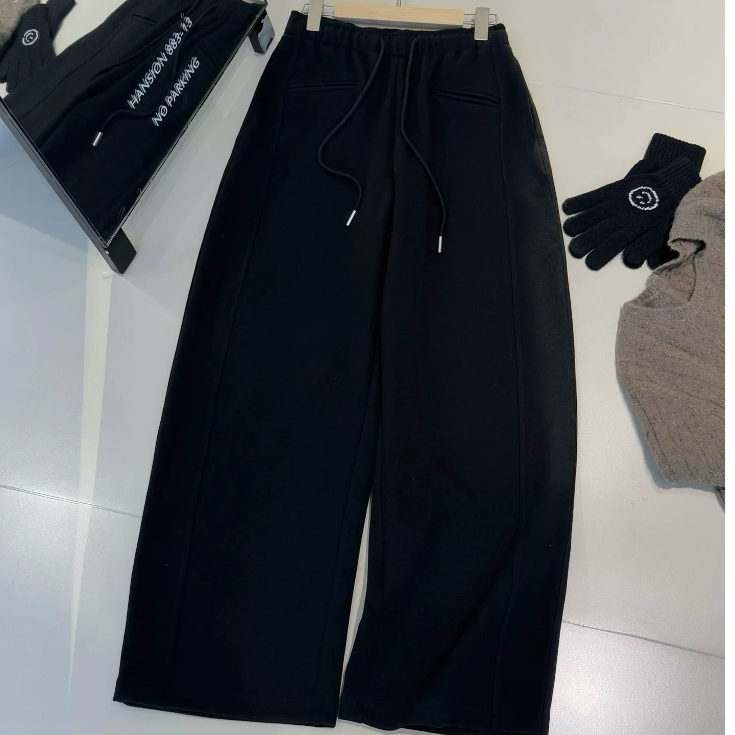 【云姐0122】时尚抽绳松紧腰羊毛加厚直筒休闲裤女秋款长裤子