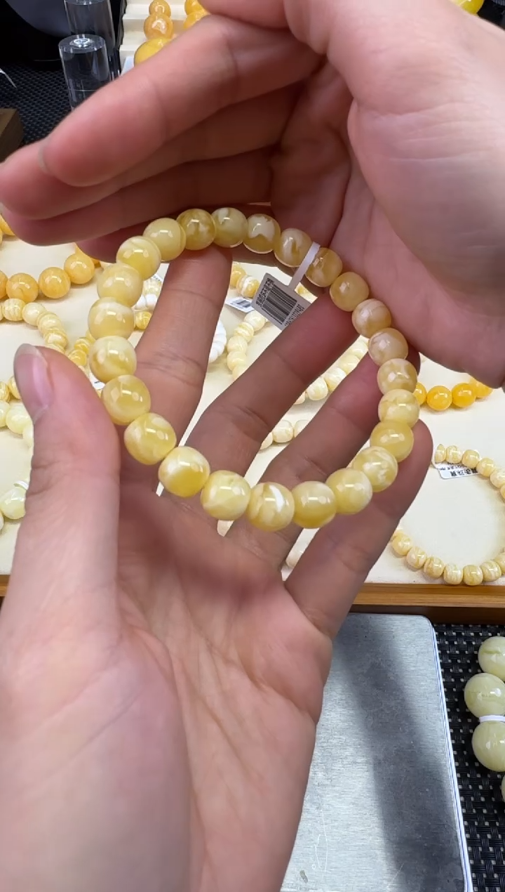 裸石琥珀未镶嵌宝衡 御龙见白 虎皮9mm