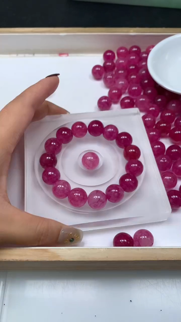 未镶嵌散珠碧玺E705 玫红紫碧玺14mm3个8元