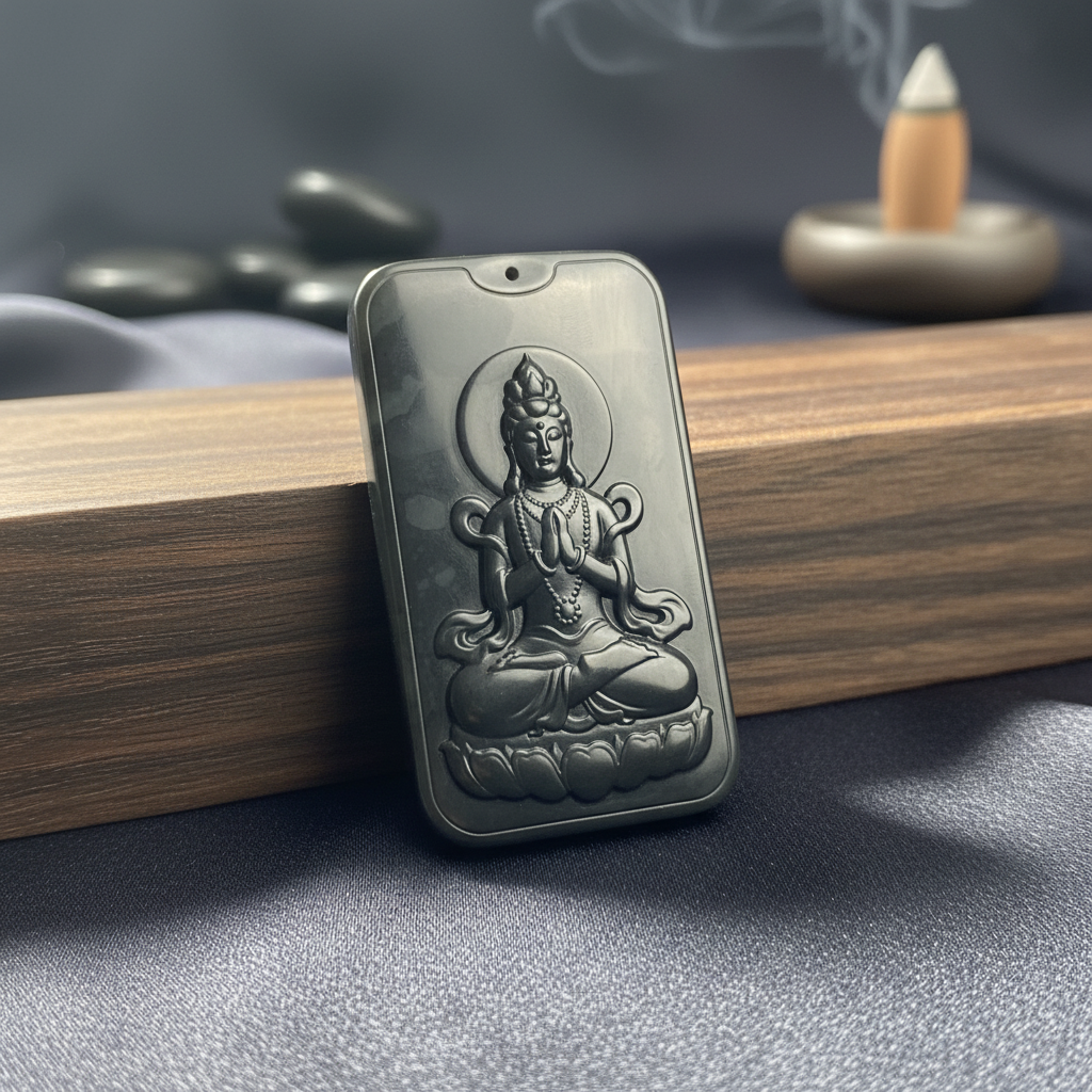 和田青花坐莲观音吊坠