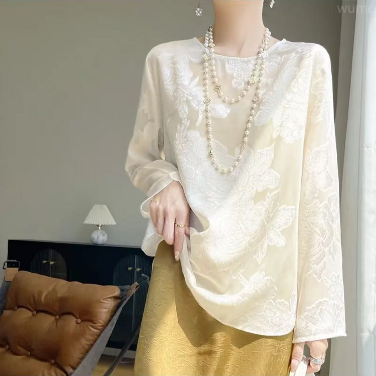 （单层牡丹)2025设计师夏季新款时尚圆领剪花乔琪衫显瘦宽松上衣