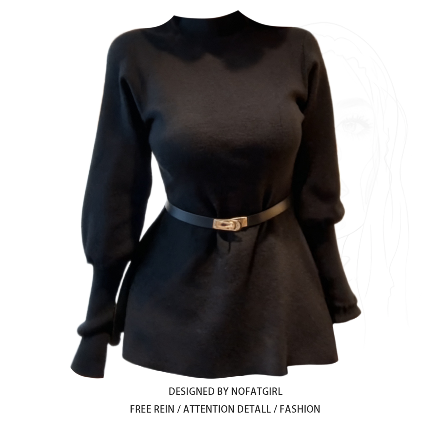 大码胖妹妹法式赫本风半高领灯笼袖长袖针织衫女秋冬收腰显瘦毛衣