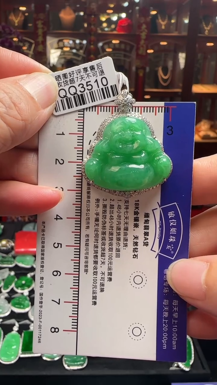 【闪购商品】翡翠颈饰18K金镶嵌QQ3510阳绿佛公