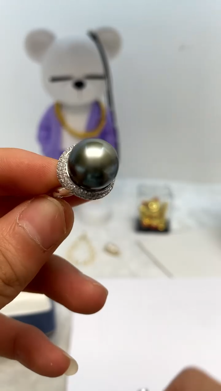 银S925镶嵌戒指海水珍珠13.5