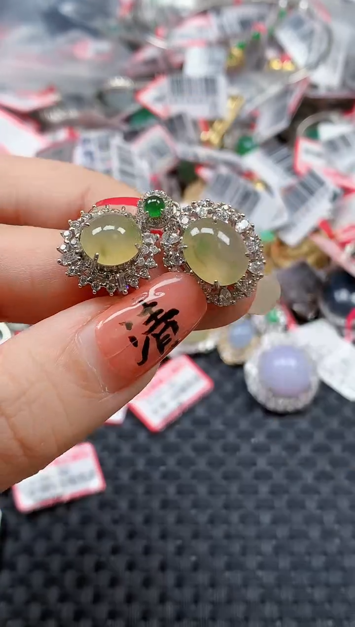 银S925镶嵌戒指翡翠天然A货缅甸翡翠