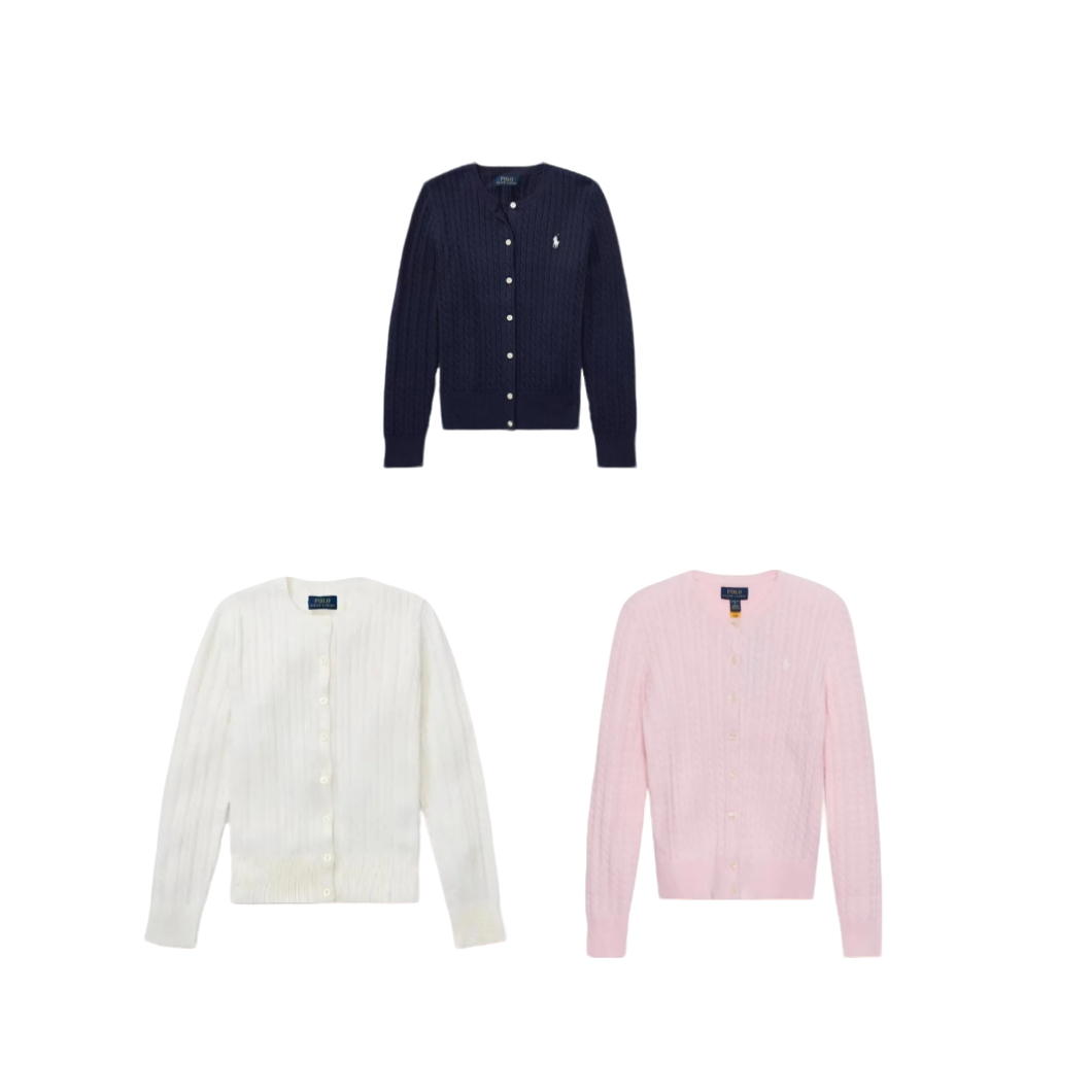 Polo Ralph Lauren大童款小马刺绣绞开襟长袖针织衫 