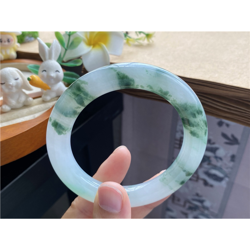 03.31批冰飘花圆条2519号57.3-11.1-11.3厚装圆润！天然翡翠手镯