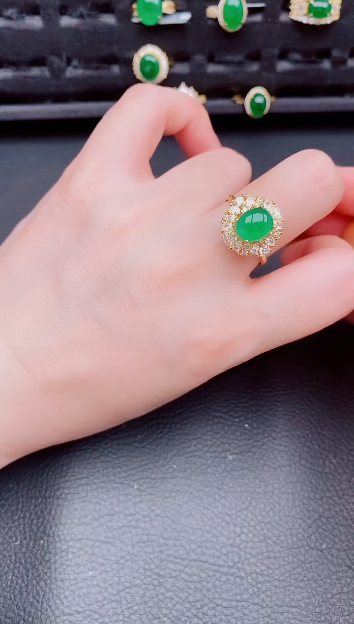 【闪购商品】翡翠戒指银S925镶嵌天然a货翡翠222