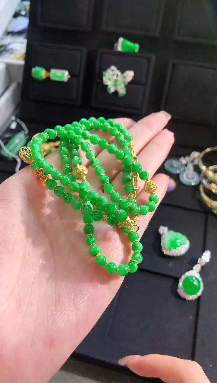 【闪购商品】翡翠颈饰18K金镶嵌珠串