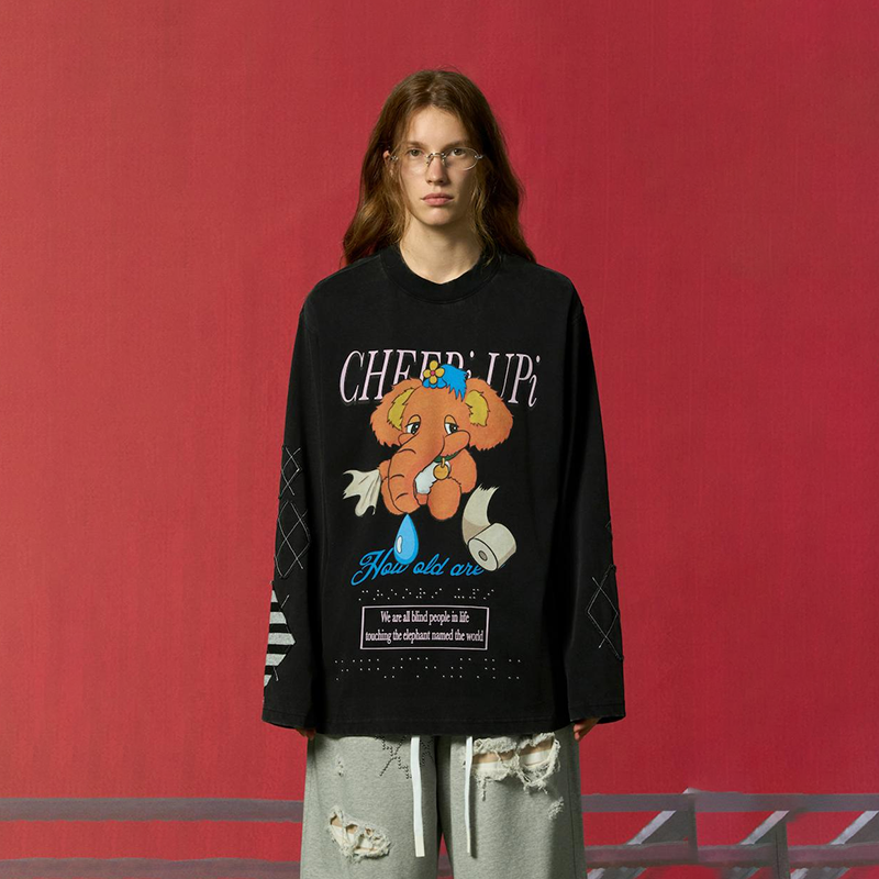 河岸家买手店CHEERi UPi宽松鼻涕小象长袖T恤打底衫女26春夏新款