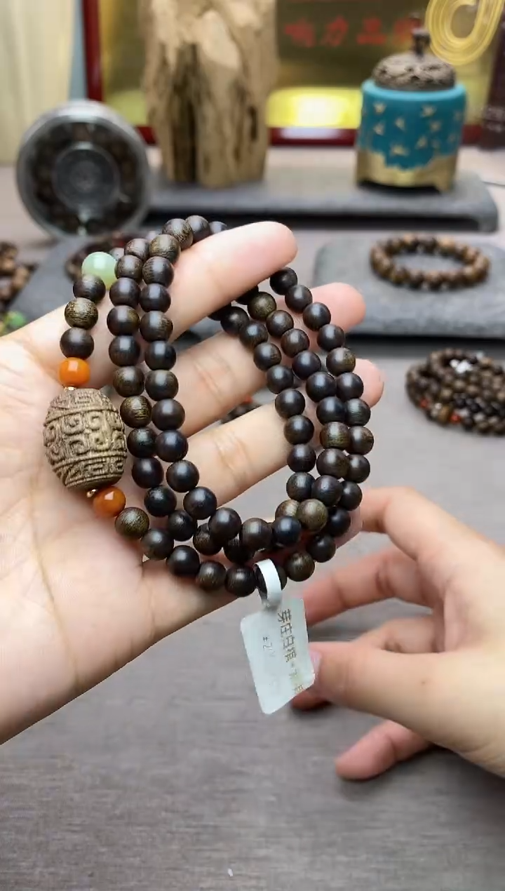 【闪购商品】沉香手串越南芽庄白棋06+紫棋回纹珠 三圈沉水