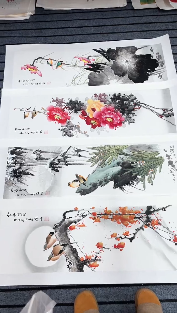 精品国画花鸟作品条屏