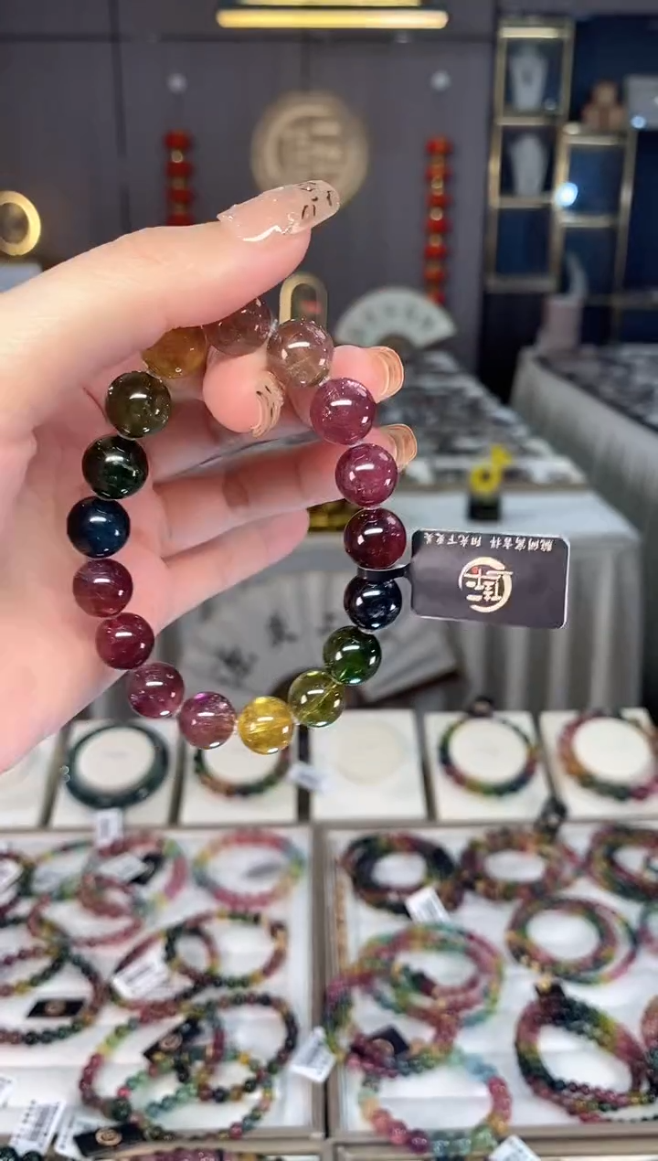 未镶嵌老矿碧玺色标彩虹单圈手串11mm+碧玺dan多样性发货一条