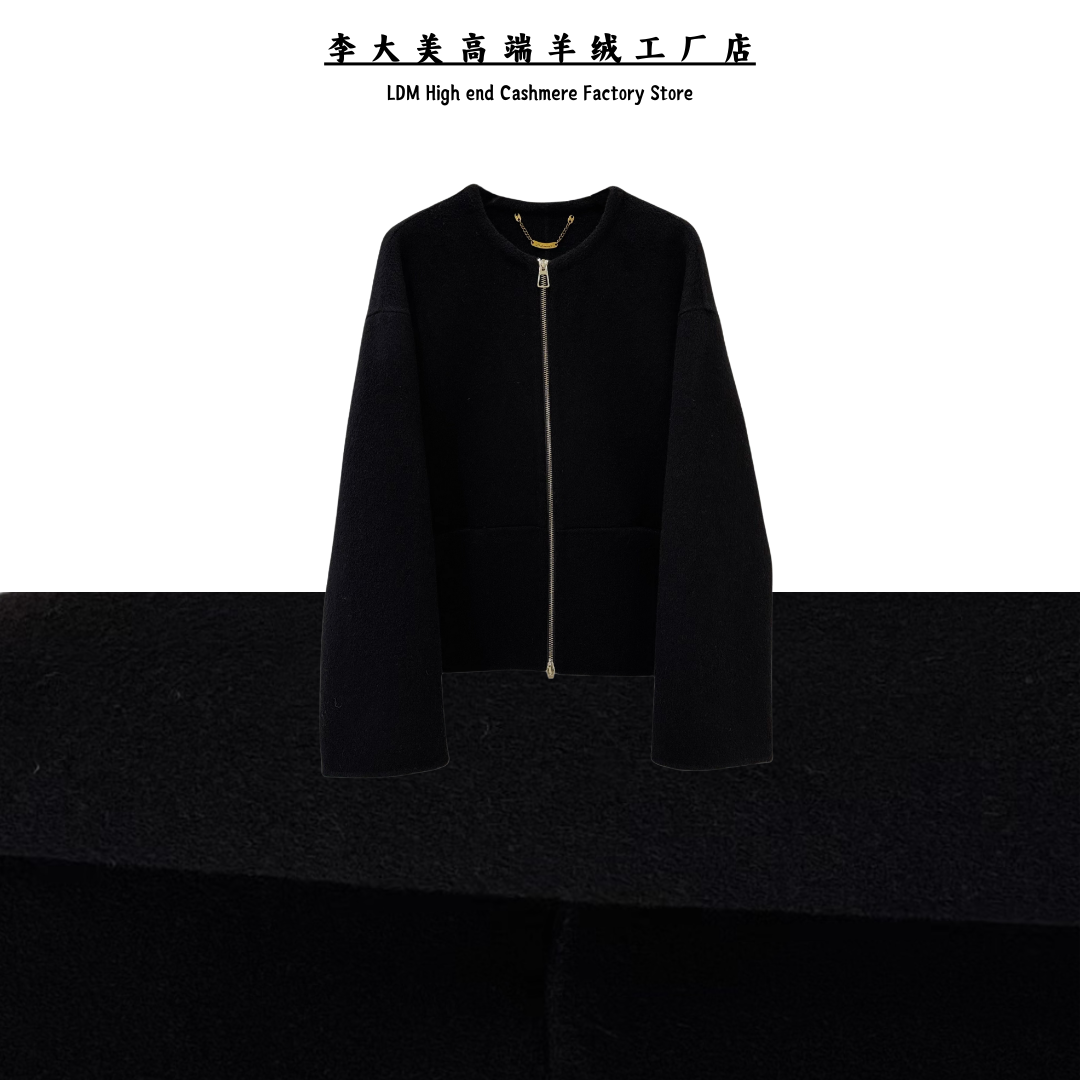 2025秋冬新款气质大牌韩系山羊绒+绵羊毛短款大衣外套-9933