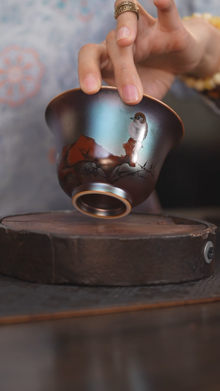 【闪购商品】杯141柴房陶瓷丨窑宝花鸟盖碗