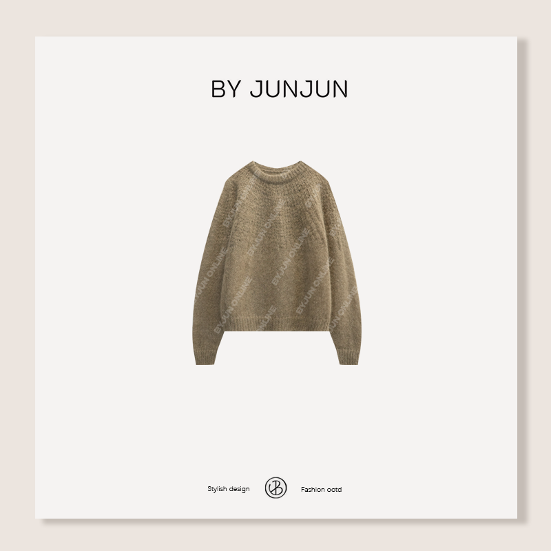 Byjunjun 冬季新品高级感圆领针织衫麦穗羊毛马海毛混纺毛衣