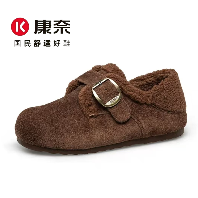 康奈官方正品/新款毛饰扣带鞋冬季加绒女士勃肯鞋58002