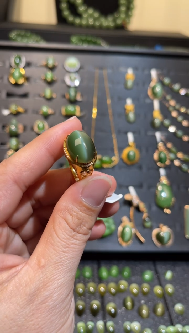 【闪购商品】和田玉碧玉猫眼戒指未镶嵌多样性发一