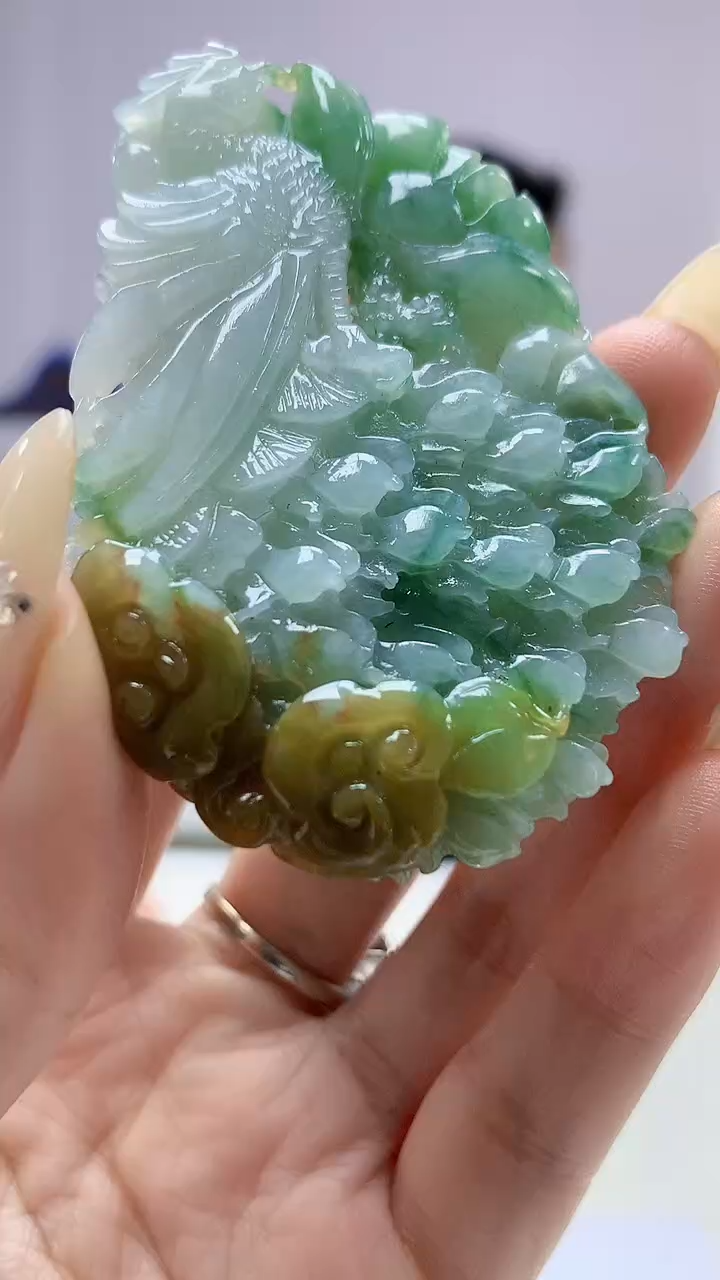 【闪购商品】定制翡翠未镶嵌3916DD-毛货挂件凤凰91