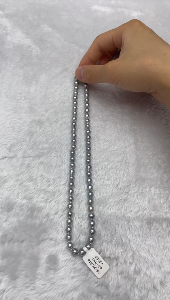 海水珍珠银S925镶嵌项链AK真多麻6.5-7mm