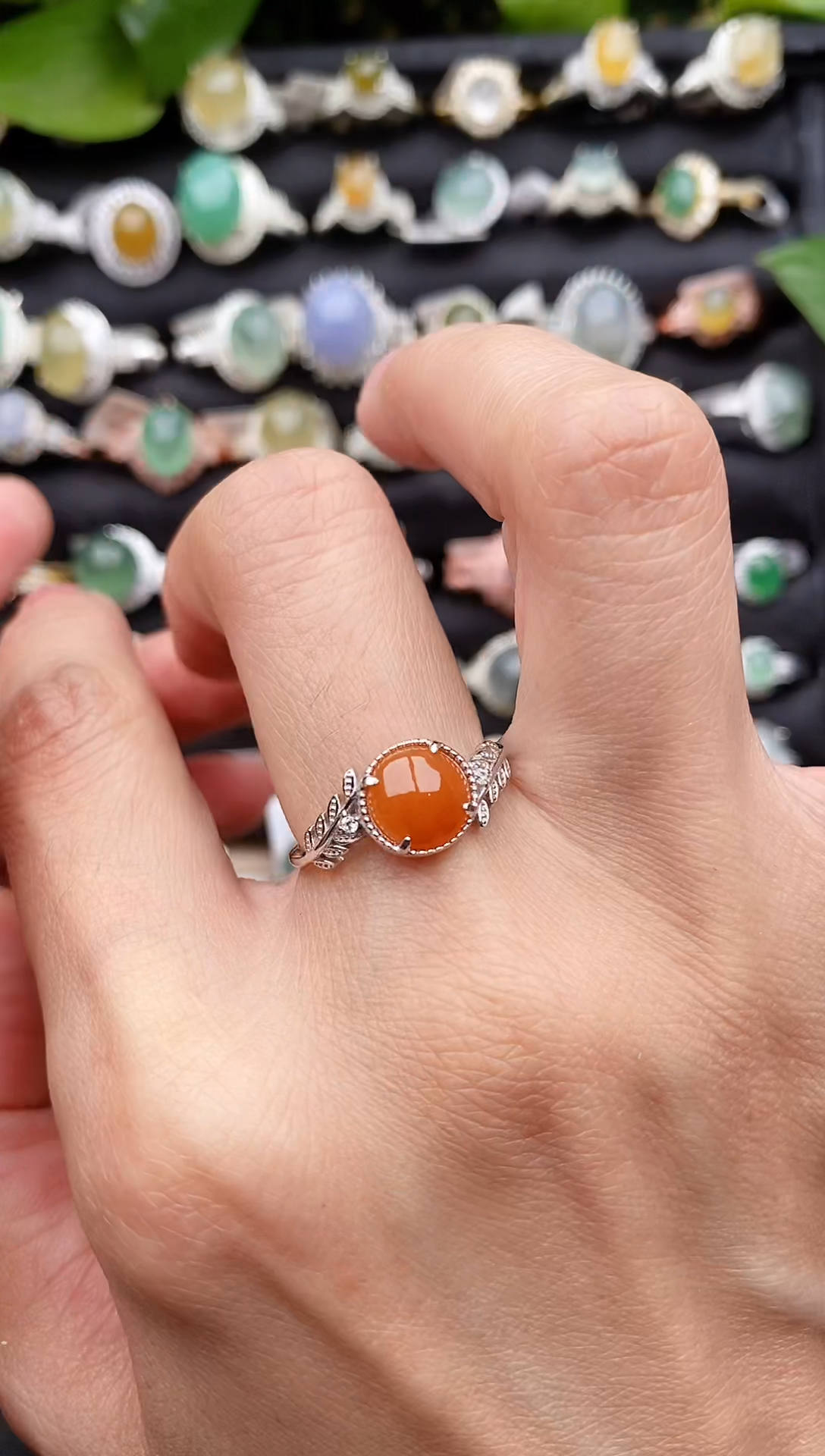 【闪购商品】翡翠戒指银S925镶嵌缅甸天然A货翡翠44   8-1