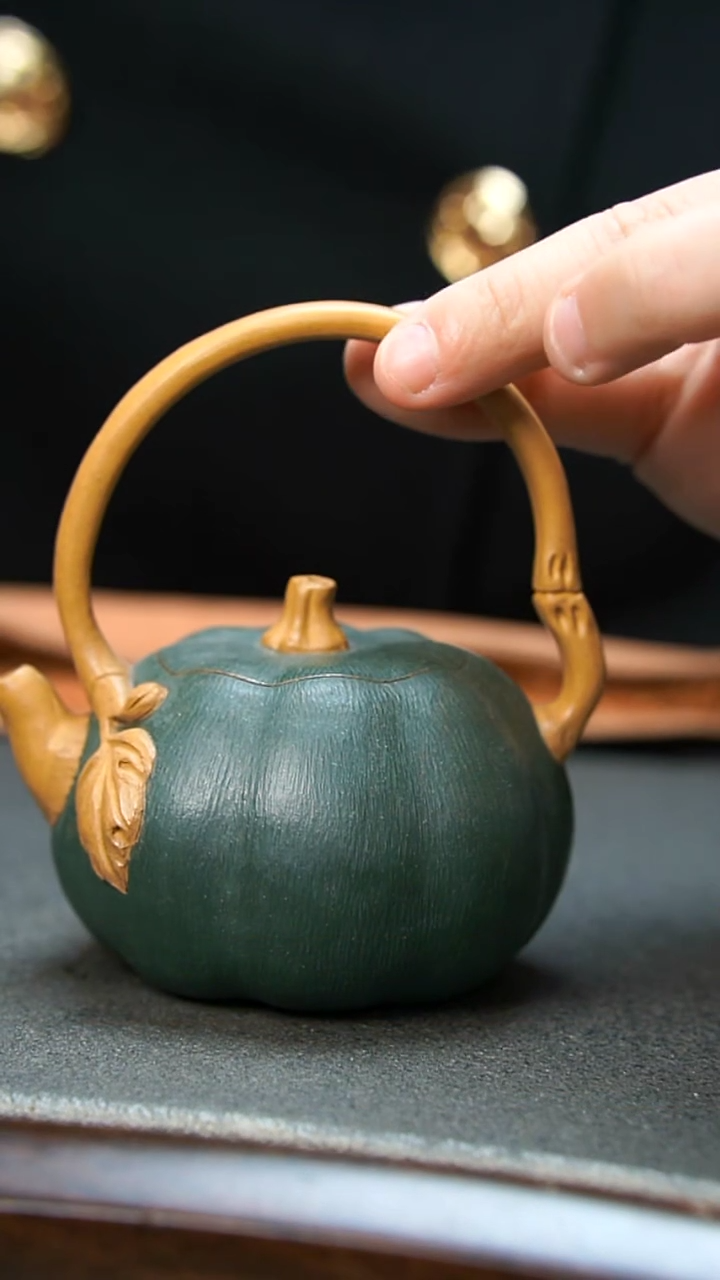 【闪购商品】紫砂茶壶绿色南瓜提梁壶