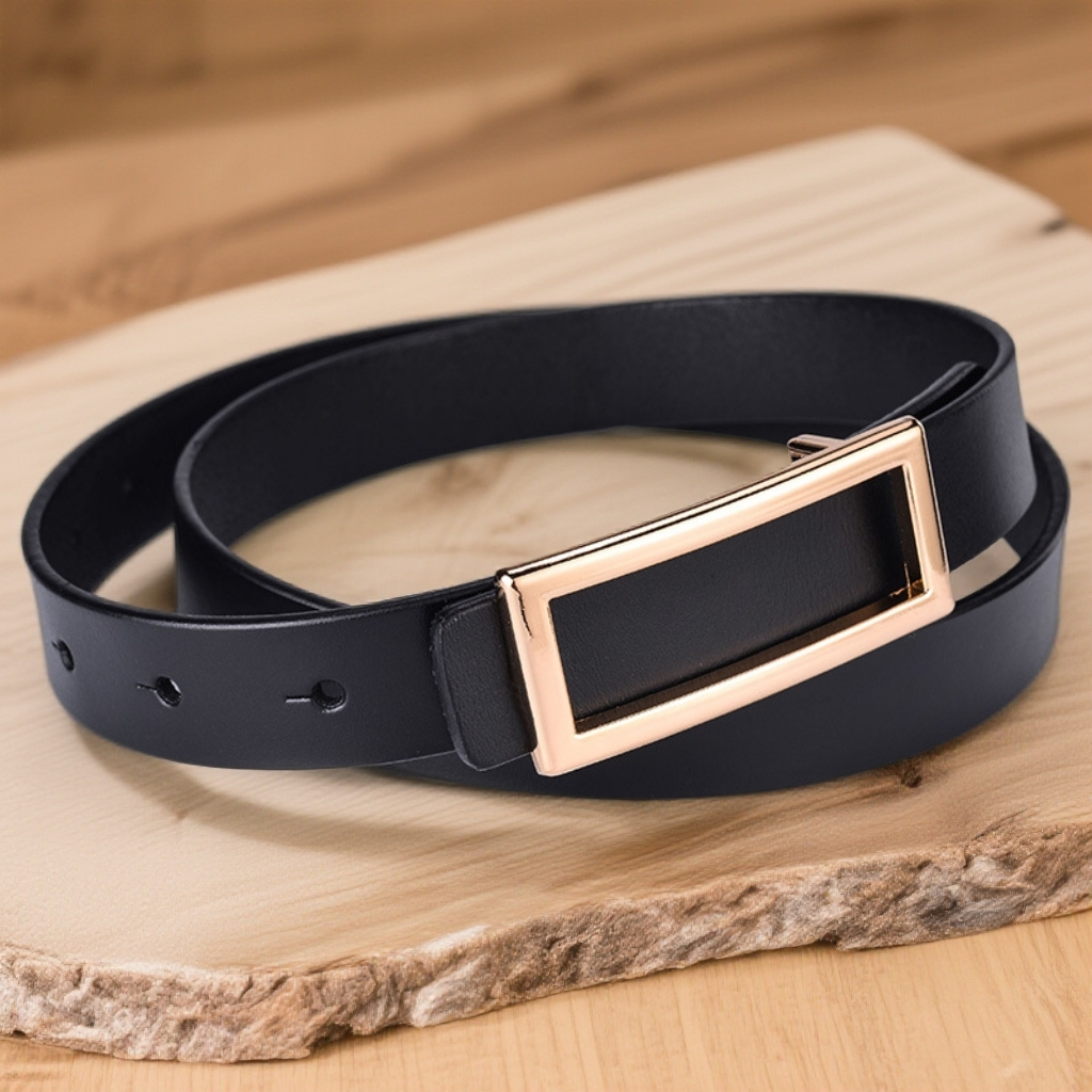 琴姐精选【墨金】新款2.3公分牛皮黑色金扣商务职场百搭女士皮带