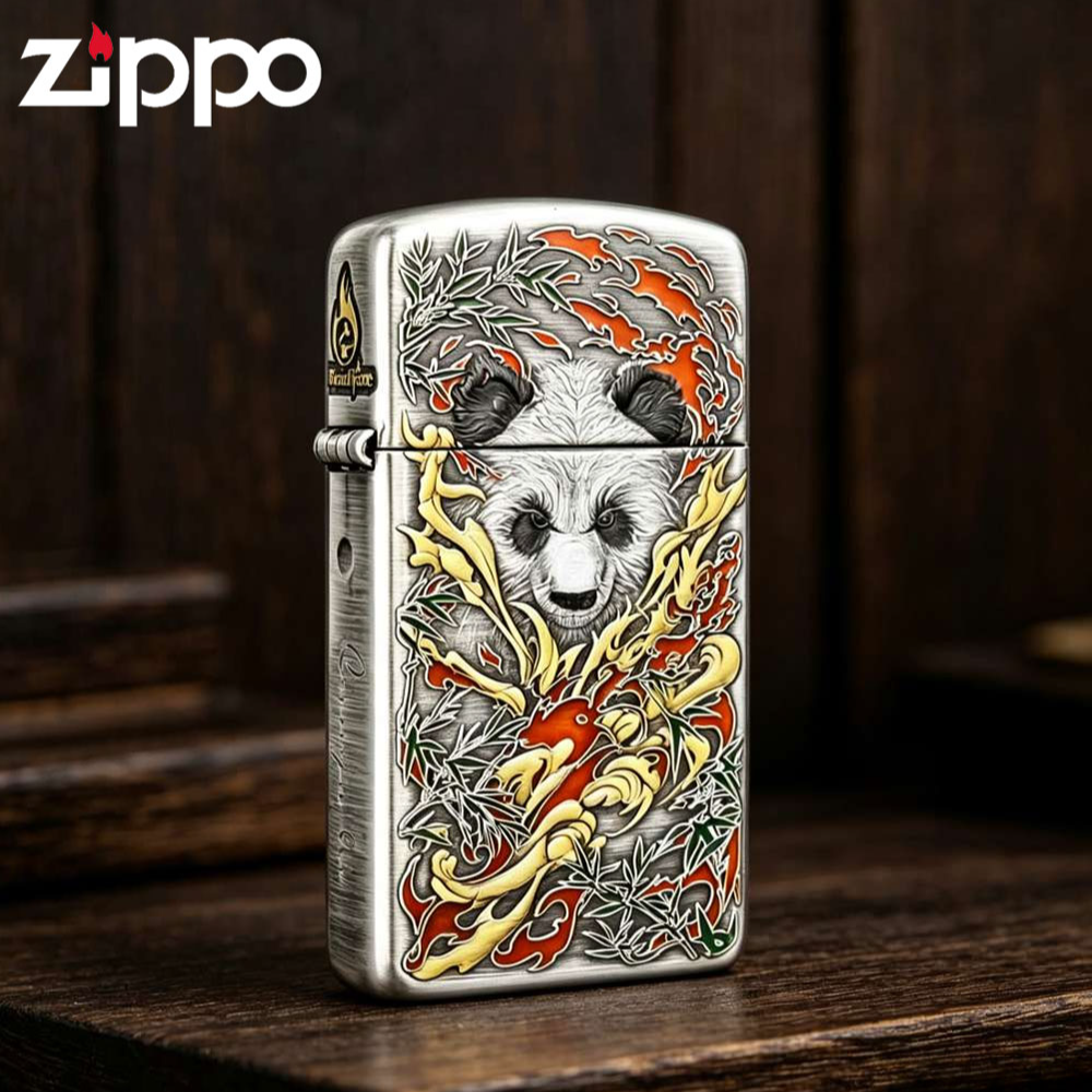 ZIPPO/之宝打火机正品千语【功夫熊猫】1606纤巧盔甲熏银鎏金珐琅彩