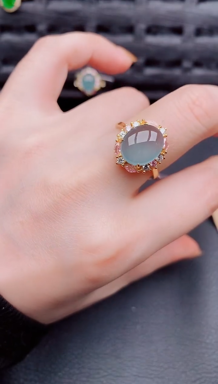 【闪购商品】翡翠戒指银S925镶嵌天然a货翡翠645