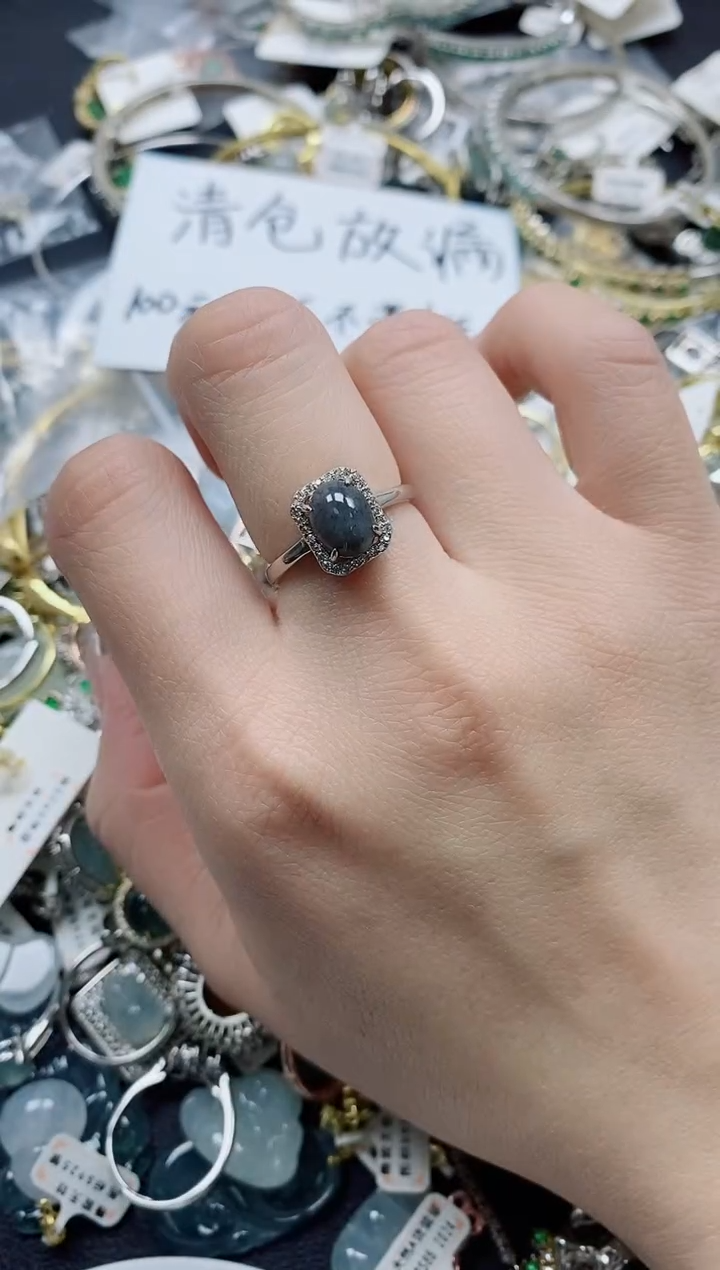 【闪购商品】翡翠戒指银S925镶嵌天然翡翠