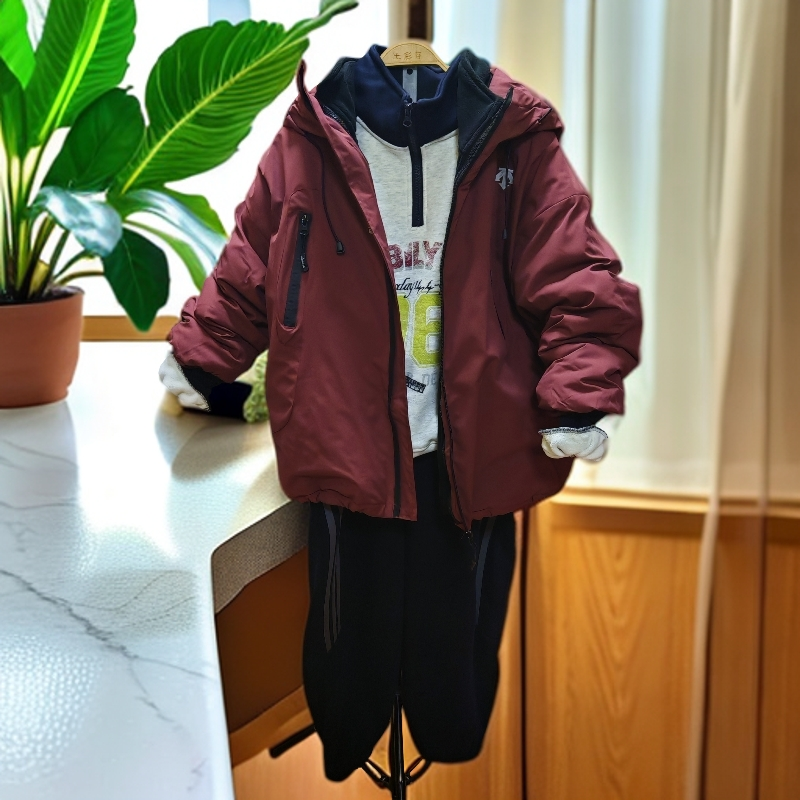 B类休闲风韩版纯色连帽三合一黑色冲锋衣