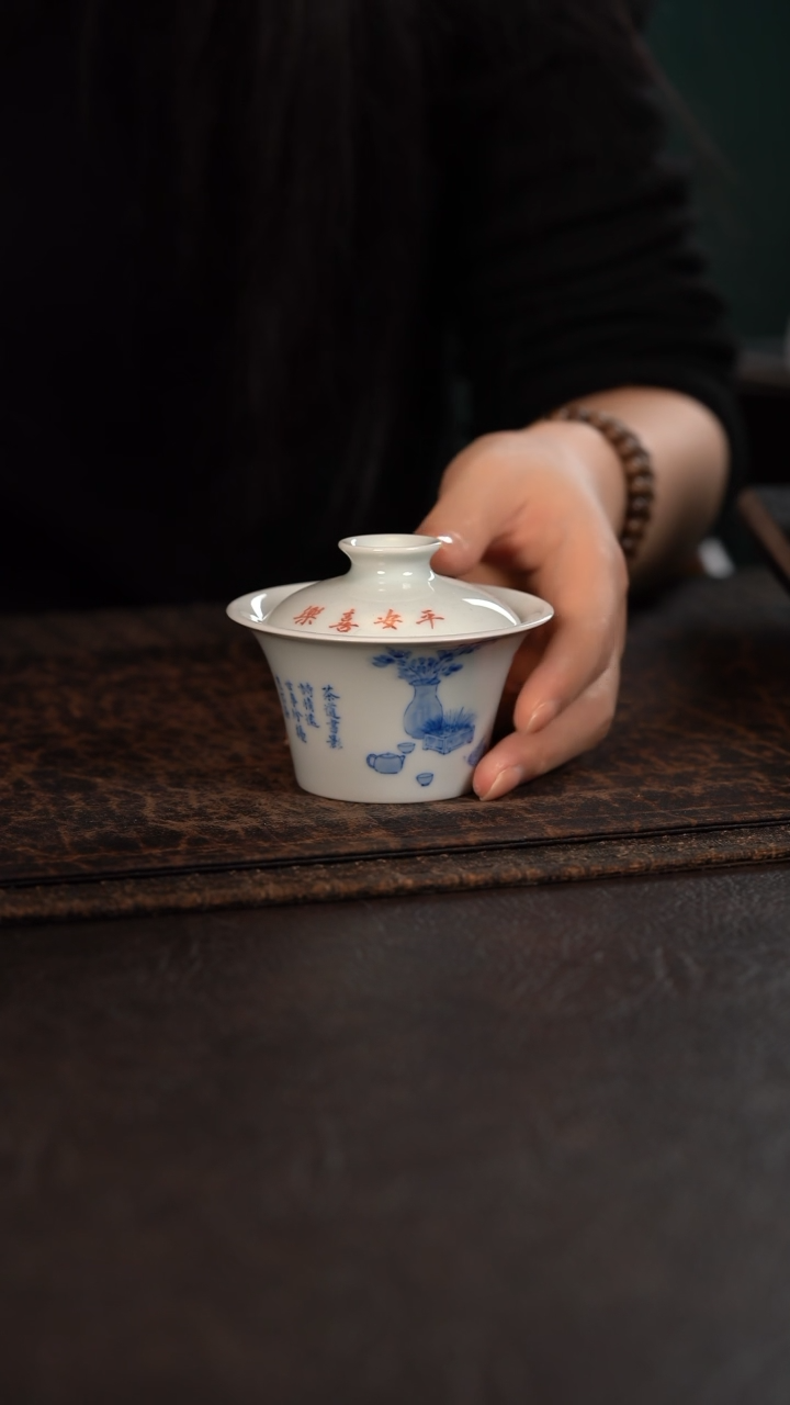 【闪购商品】杯聚澜堂平安清供马蹄撇口盖碗平安喜乐