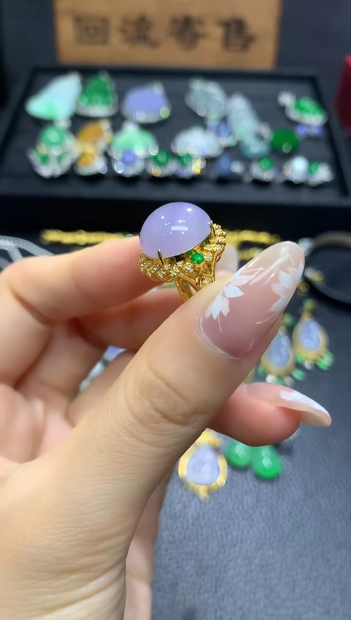 翡翠戒指18K金镶嵌19团购