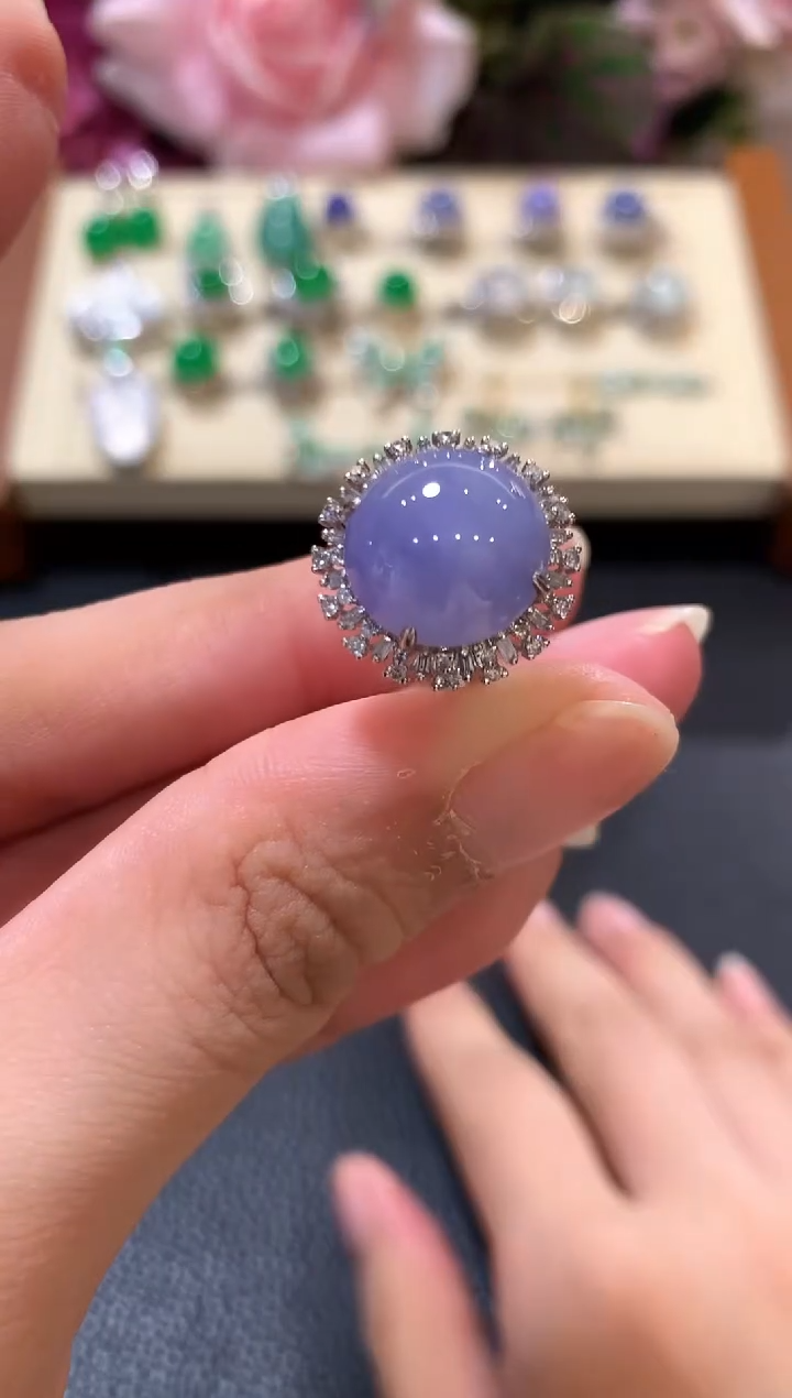 18K金镶嵌戒指翡翠z74  紫色有色差