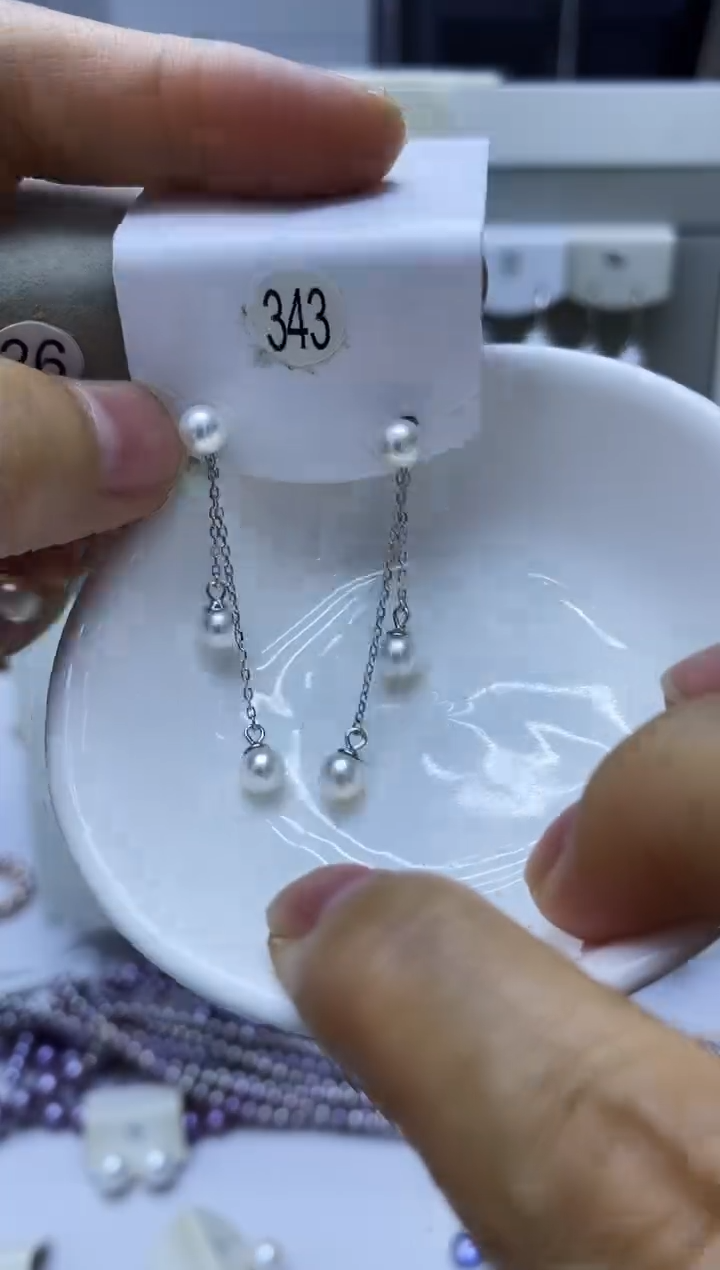 银S925镶嵌淡水珍珠耳饰343