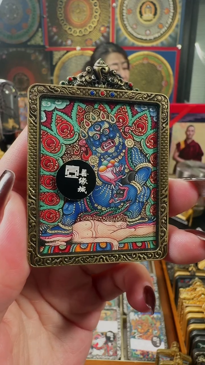 吊坠壹善缘城手绘唐卡黑C