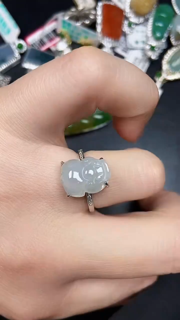 银S925镶嵌戒指翡翠8000