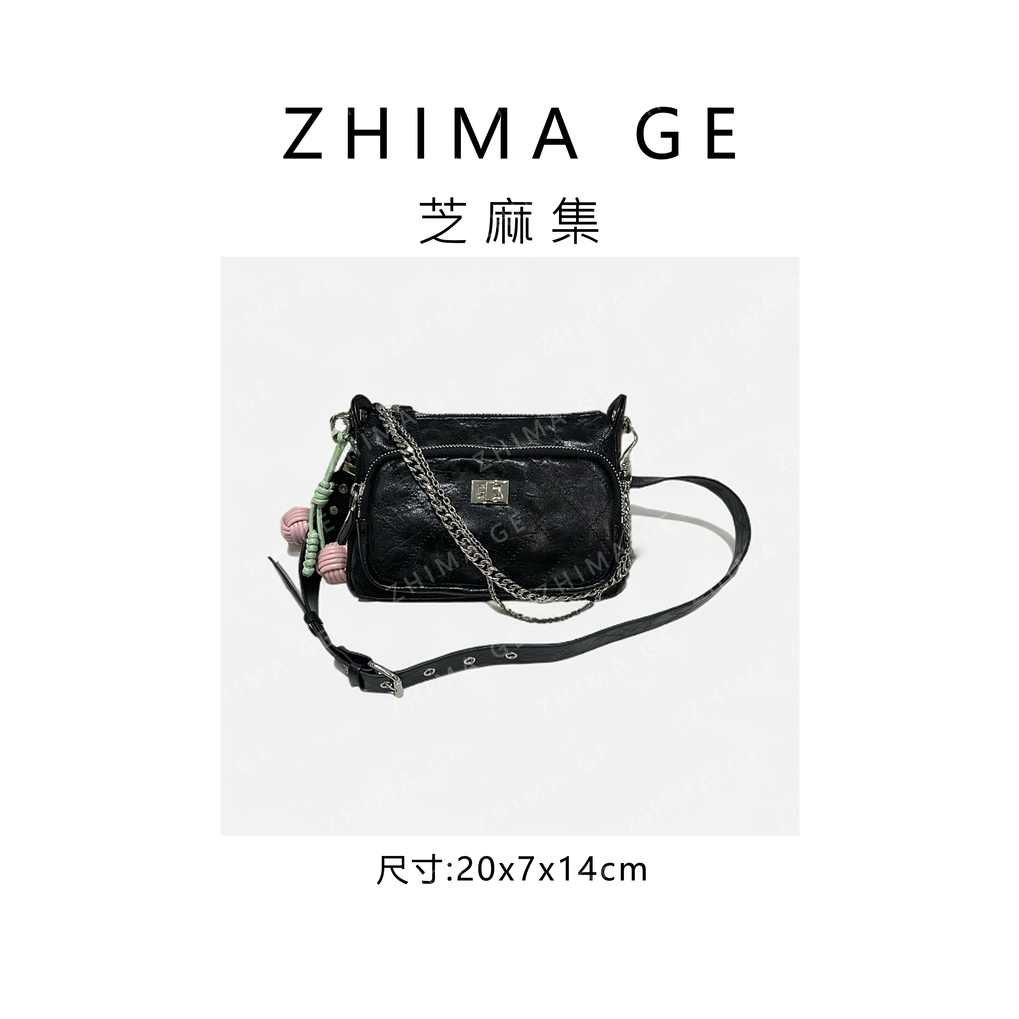 【芝麻集】ZT-D7217-黑色RAIN.CUN.百搭小众腋下斜跨轻奢女包