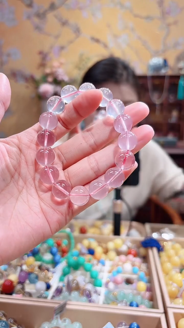 未镶嵌手链水晶，12.4咪天然星光粉水晶（天然晶体结构）