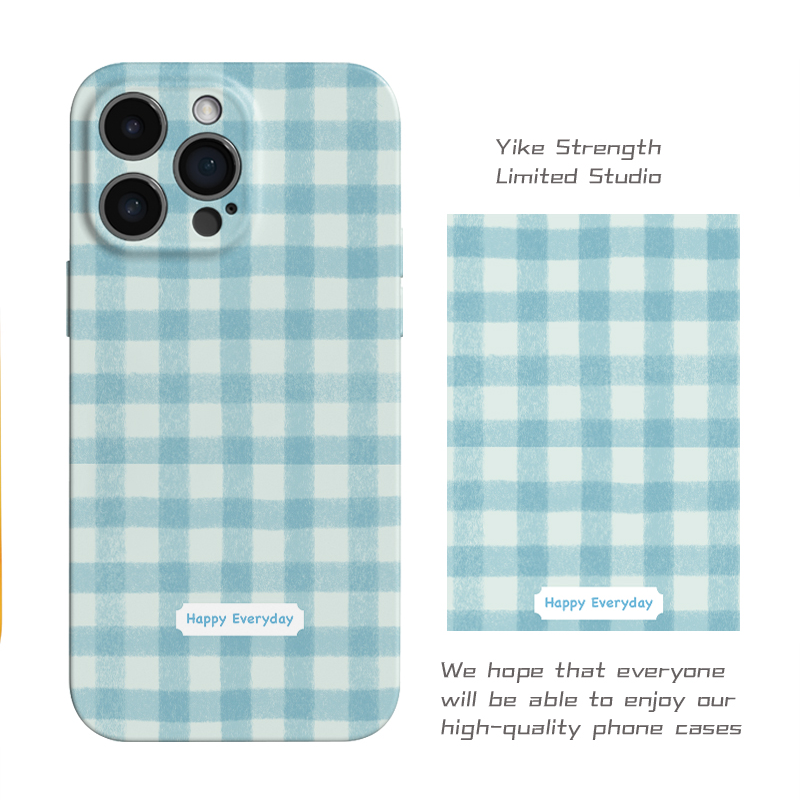 蓝色格子菲林壳适用iphone苹果15pro16/手机壳小米15VIVO华为