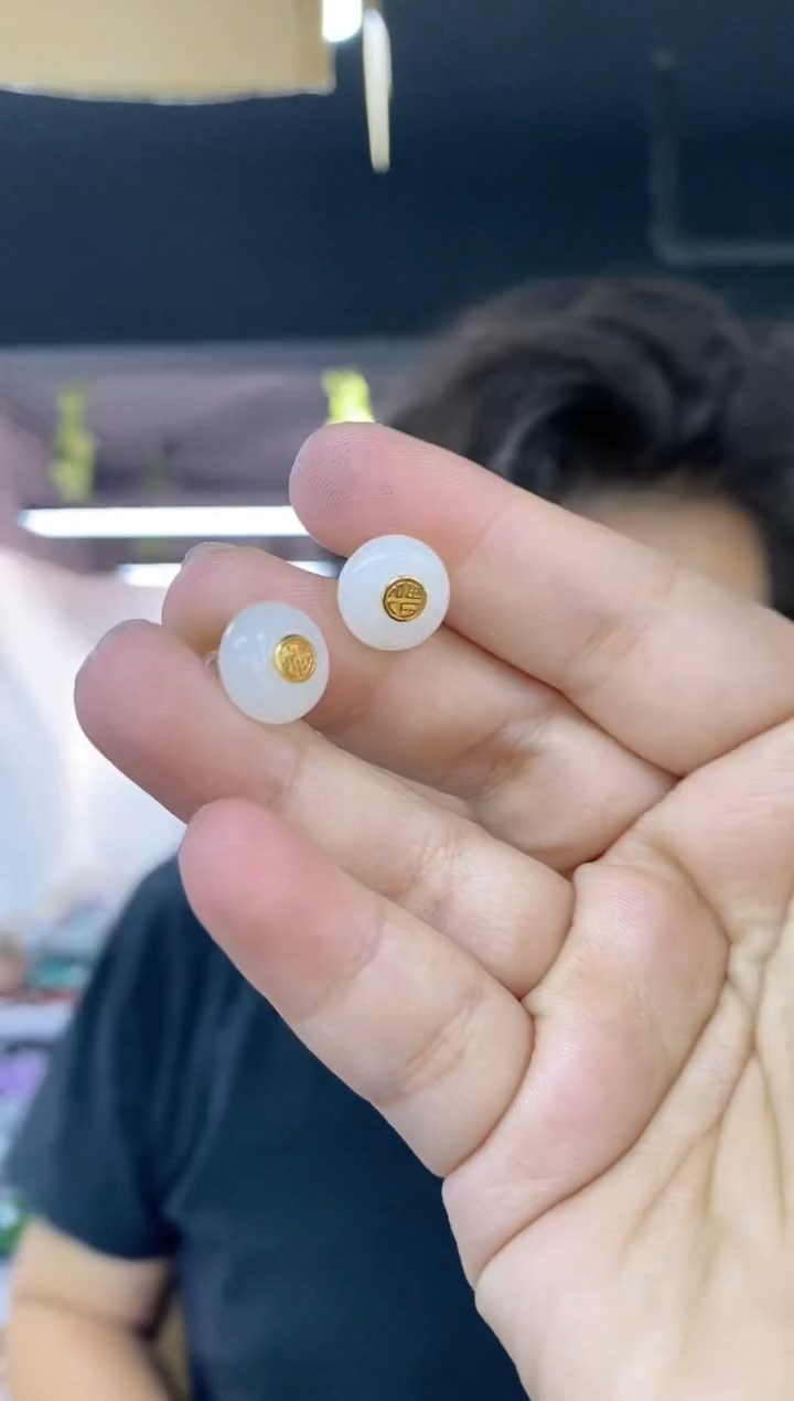 银S925镶嵌和田玉（白玉）耳饰多样性发其一颜色微差